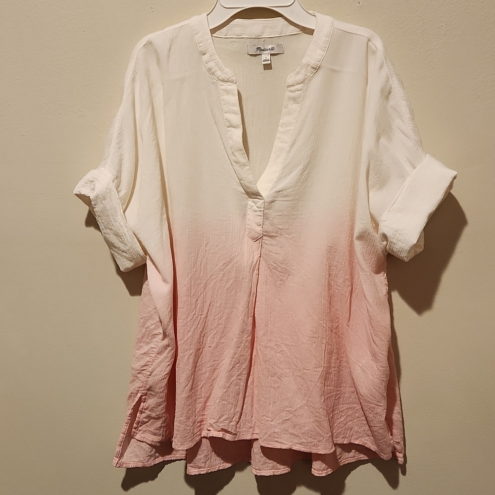 ❤️ MADEWELL DIP DYE LAKELINE POPOVER SHIRT, PINK WHITE, SMALL - Picture 5 of 11